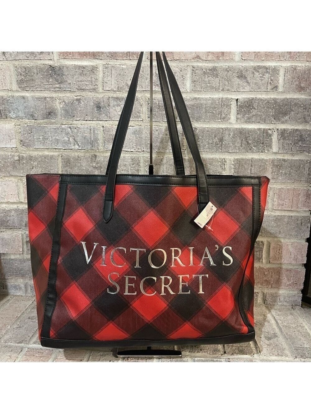 Victoria's Secret Red and Black Plaid Tote - Picture 1 of 9